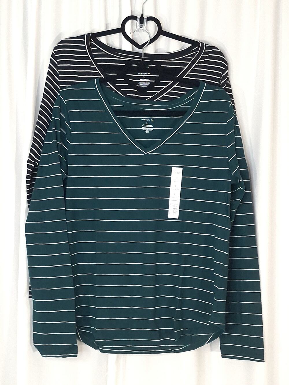 Sonoma Women's Large Everyday Tee Set of 2 Striped V-Neck Long Sleeve NWT